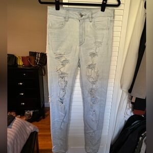 American Eagle light wash ripped jeans size 4 regular high rise super stretch